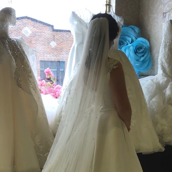 Bride's dress with pearled veil - Picture 4 of 7